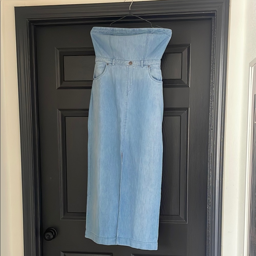 Free People Light Blue Strapless Denim Dress